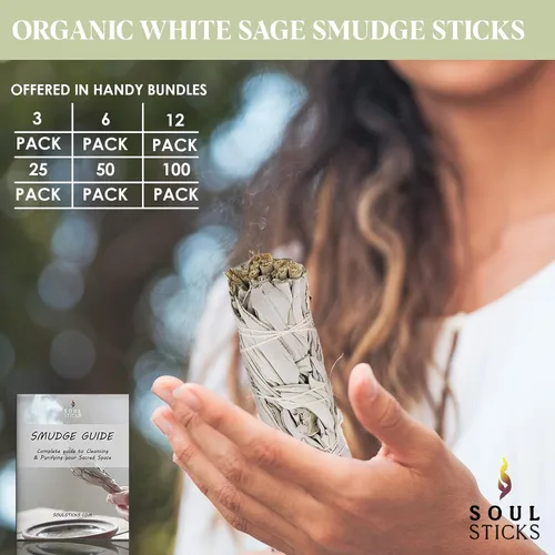 Vista 5 de Ancient VEDA - Varillas de salvia blanca de 4 pulgadas a granel con guía de inicio (paquete de 12) Varillas para manchas de salvia para limpieza