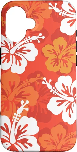 Vista 32 de Carcasa para iPhone 17 con diseño de flores hawaianas tropicales de hibisco naranja Y2K