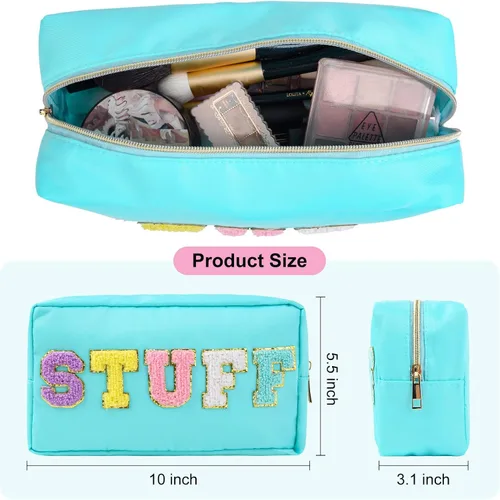 Vista 4 de SOIDRAM Bolsa de maquillaje floral acolchada para cosméticos, bolsa de maquillaje de coqueta inflada, bolsa de maquillaje estética grande de viaje