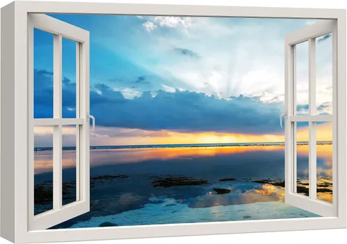 Vista 32 de Cuadro decorativo con diseño de ventana moderna blanca con vista, de la marca Wall26®
