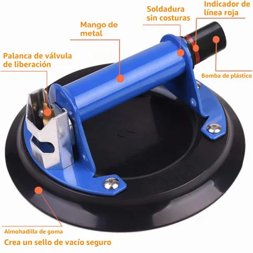 Vista 2 de IMT Ventosa de vidrio de 8 pulgadas con mango de metal, elevador de vidrio de succión al vacío resistente, reemplazo de ventana de elevación