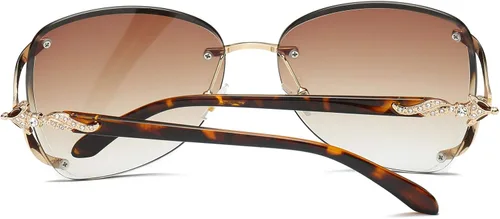 Vista 5 de VOLCHIEN Gafas de sol sin montura para mujer, montura brillante, lentes redondas, montura de metal, gafas de sol para mujeres y hombres VC1012