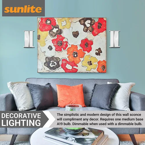 Vista 4 de Sunlite 46094 Lámpara moderna de pared, enchufe de base media (E26), bombilla no incluida, 60 vatios máximo, interior, pantalla ópalo, níquel