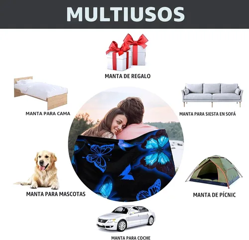 Vista 6 de Manta de mariposas azules, manta de franela ultra suave, hermosa manta de mariposa, regalos para adultos y niños, 50 x 40 pulgadas