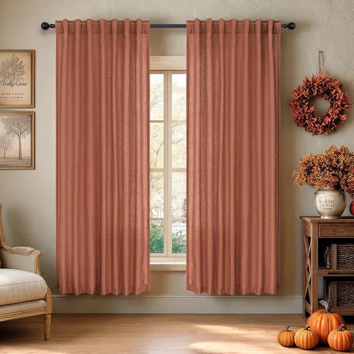 Vista 53 de DANCURTON Cortinas de lino para ventana, cocina moderna, dormitorio, ventanas pequeñas, 2 paneles con bolsillo con pestaña trasera, gruesas