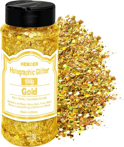 Vista 24 de HEMOER Purpurina Gruesa Holográfica, 12 Colores de Lentejuelas Brillantes, Conjunto de Purpurina de Poliéster Exclusivo Mixto para Resina Epoxi