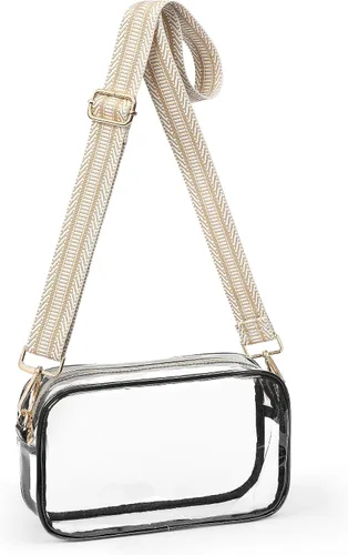 Vista 8 de Bulado Bolsa transparente para eventos de estadio, monederos transparentes para mujeres con correa ajustable, bolsa cruzada para fanáticos