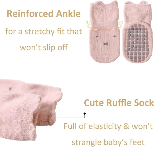 Vista 3 de SUITBOY Baby Girls Socks Toddlers Ruffle Socks Frilly Socks for Toddler Girls Baby Nonslip Cotton Socks with Grips