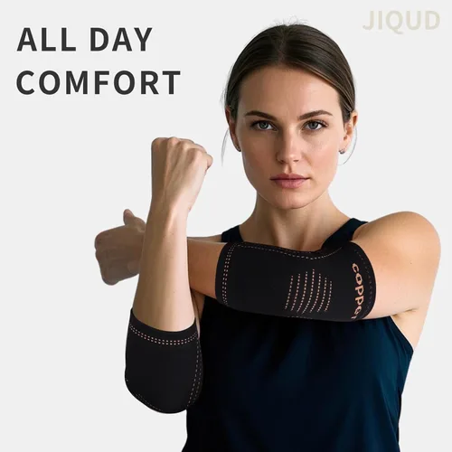 Vista 7 de Codera para el codo para tendinitis y codo de tenista para mujeres, manga de compresión de cobre para alivio del dolor del codo de golfista