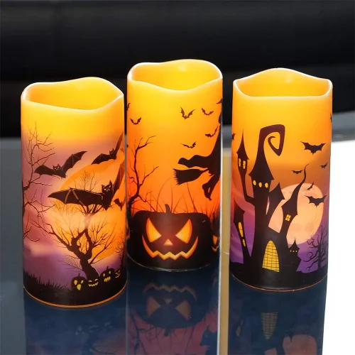 Vista 8 de Wondise Velas de Halloween sin llama con temporizador de 6 horas, velas LED negras de cera real que gotean a pilas, mecha 3D, parpadeante