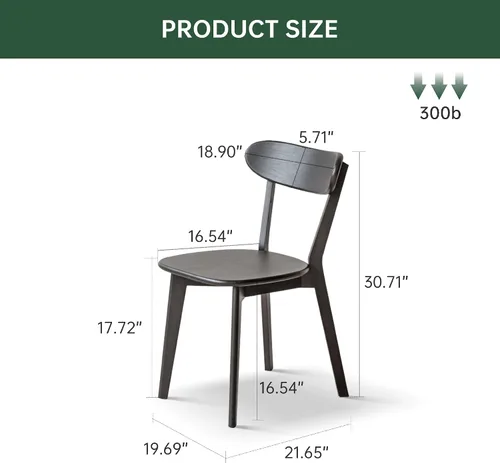 Vista 2 de Sillas de comedor 100% de madera maciza de roble - Sillas de cocina, silla de estudio de diseño moderno clásico para una vida elevada (Negro-1)