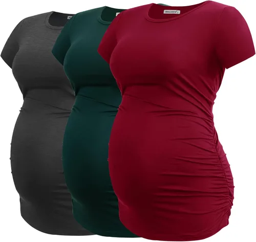 Vista 15 de Smallshow - Camiseta de maternidad para mujer, lados fruncidos, tipo túnica, prendas para el embarazo Verde militar-negro-gris profundo