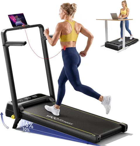 Vista 9 de YPOO 16% Walking Pad Incline, Treadmills for Home, Handle Bar, Foldable Negro con amarillo