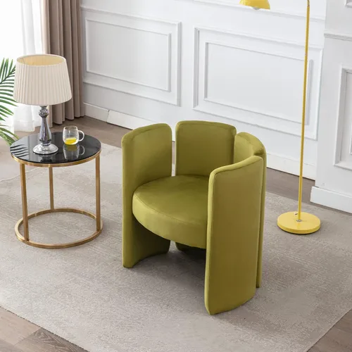 Vista 6 de Silla de acento de terciopelo, silla única acolchada en forma de barril con respaldo circular, diseño moderno, lindas sillas decorativas laterales