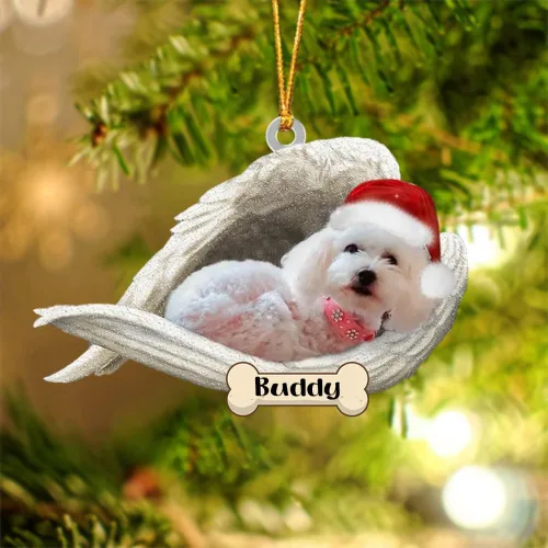 Vista 34 de Afghan Hounds - Adorno de Navidad con alas de ángel durmiente, recuerdo personalizado para perros 2024, adorno de forma acrílica, regalos