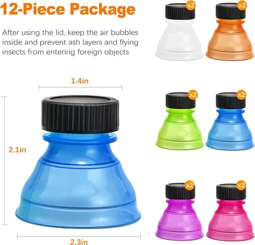 Vista 2 de CoguZed 12 paquetes de tapas y fundas para latas de refresco, a prueba de derrames, para cerveza, jugo, bebidas energéticas, tapas de latas Multi