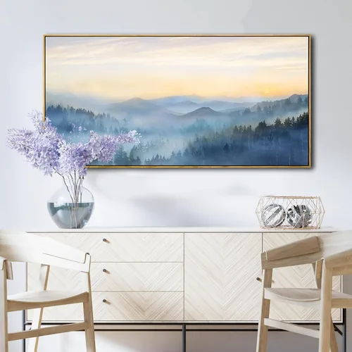 Vista 5 de YJYart Arte de pared de árbol para sala de estar, bosque y naturaleza, pintura de 20 x 40 pulgadas, enmarcado, paisaje, impresión en lienzo
