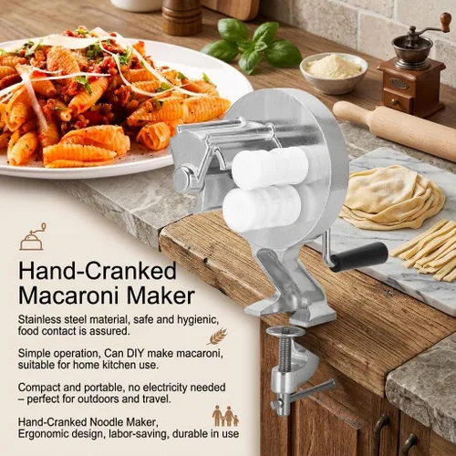 Vista 2 de Máquina manual para hacer macarrones, máquina para hacer pasta, máquina para hacer pasta, acero inoxidable, manivela, fideos, máquina de prensado