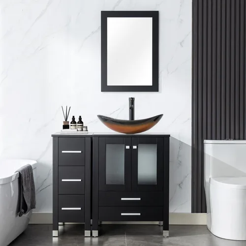 Vista 24 de LUCKWIND 36" Bathroom Vanity Combo with Sink, 24"+12.6" Width, Painted Bathroom Storage Cabinet with 5 Drawers, Including Tempered Glass Round