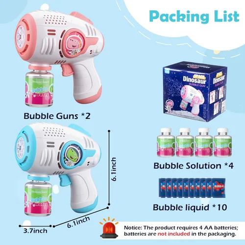 Vista 5 de Paquete de 2 pistolas de burbujas iluminadas para niños, 4 botellas y 10 recambios