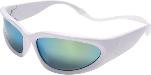 Vista 4 de GUVIVI Gafas de sol para niños con correa envolvente, gafas de sol futuristas para niños y niñas, persianas ovaladas de 4 a 12 años