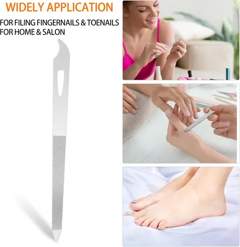 Vista 6 de Juego de limas de uñas de acero inoxidable de 6 piezas con punta limpiadora, doble cara, duradera, profesional para uñas naturales