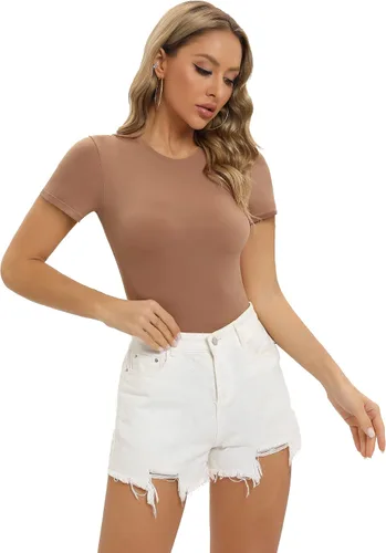Vista 5 de SHAPERX Body tipo body Hugging para mujer, suave cuello redondo, traje de tanga