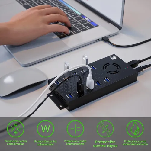 Vista 2 de Hub USB 3 0 - Concentrador USB alimentado por 10 puertos - Concentrador expansor USB de carga y transferencia de datos de alta velocidad - Divisor