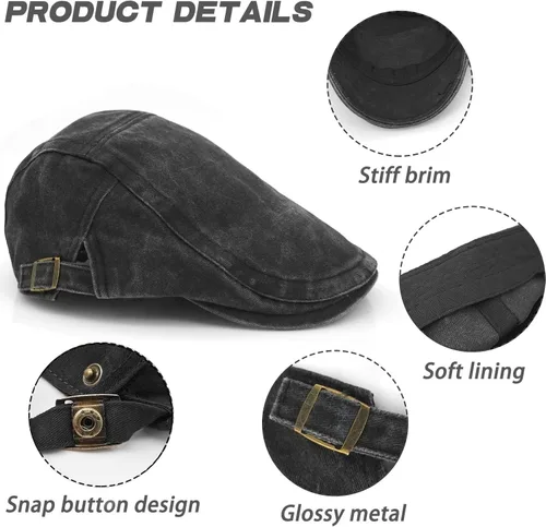 Vista 4 de Gorras planas para hombre, boina de conducción, boina de periódico, sombrero de hiedra de algodón