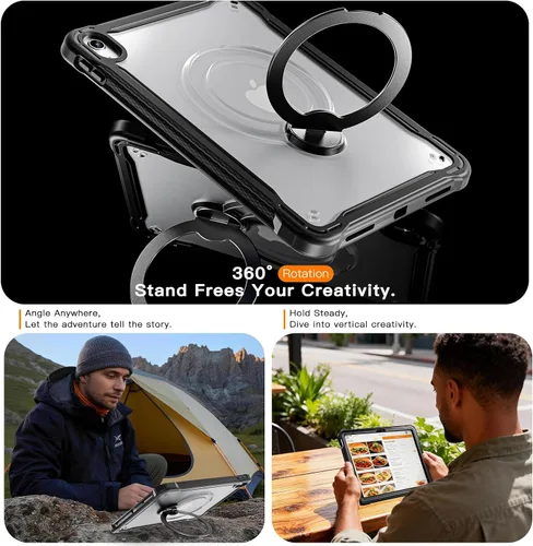Vista 9 de Case for iPad A16 11th Generation 11-inch 2025 & iPad 10th Generation 10.9-inch 2022 with Screen Protector, 360° Rotating Kickstand Handle, Rugged