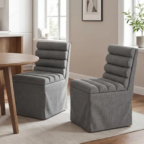 Vista 10 de CIMOTA Juego de 2 sillas de comedor tapizadas, sillas de comedor de tela moderna con respaldo alto cilíndrico/funda con faldón, sillas de cocina sin