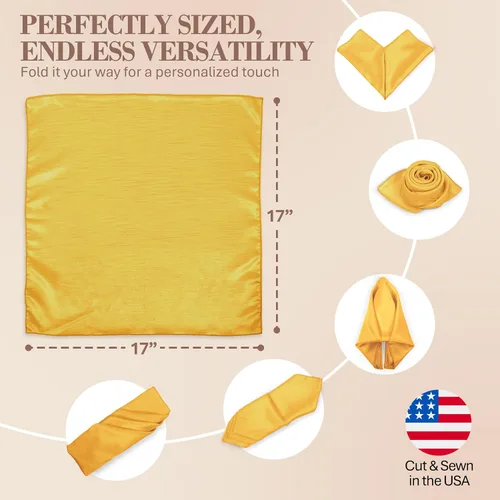 Vista 6 de Ultimate Textile -1 docena - Reversible Shantung Satin - Majestic - Servilletas de tela Majestic de 17 x 17 pulgadas color dorado