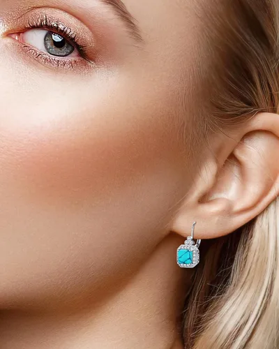 Vista 2 de BDL Genuine Turquoise Jewelry for Women, Sterling Silver Earrings and Necklaces for Women, Leverback Dangle Drop Earrings Jewelry