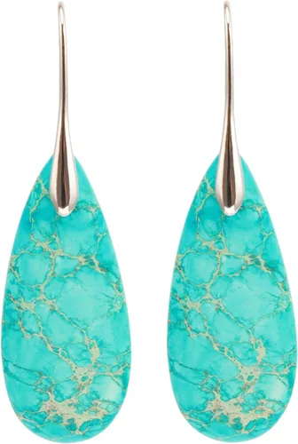 Vista 11 de Pendientes de piedra de curación natural en forma de gota de agua, con cristal, piedra de nacimiento, aretes colgantes Azul
