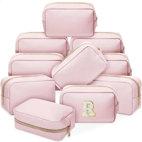 Vista 18 de Sweetude 10 bolsas de maquillaje a granel para mujeres, regalo preparatorio, bolsa de cosméticos de piel sintética, pequeña bolsa de aseo