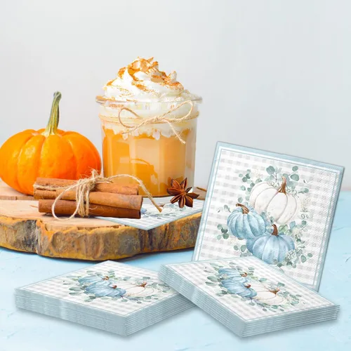 Vista 5 de 40 servilletas de calabaza azul, cosecha de otoño, Acción de Gracias, servilletas de papel desechables de acuarela de calabaza azul para decoración