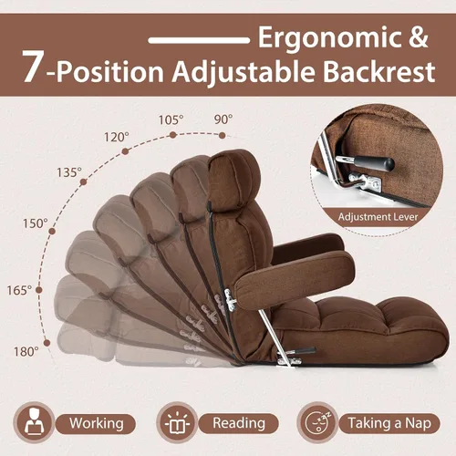 Vista 5 de KOMFOTT Sofá plegable ajustable, tumbona tapizada para interiores con reposacabezas ajustable de 6 posiciones, soporte lumbar, asiento extendido