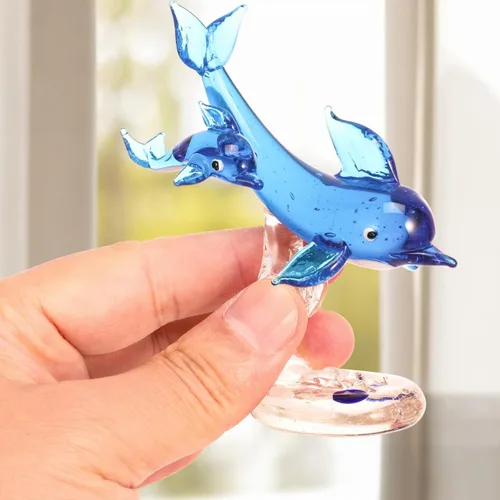Vista 5 de NOLITOY Figura de delfín de cristal, escultura animal de mar, estatua de pisapapeles azul para decoración de escritorio de oficina en casa