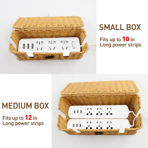 Vista 3 de Caja de organización de cables, paquete de 2 cajas organizadoras para ocultar cables, caja de cables pequeña y mediana para cables, organizador
