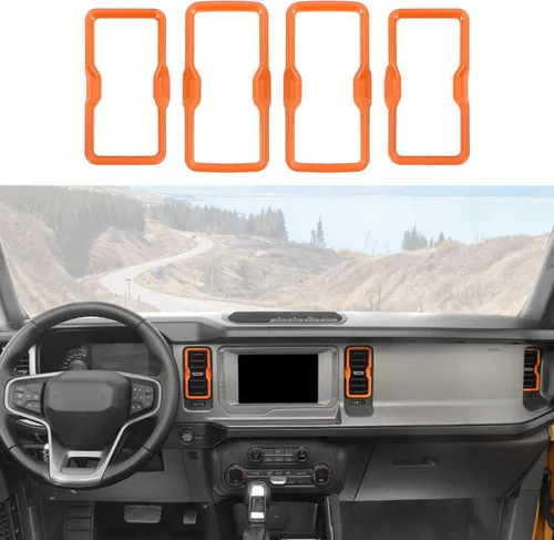 Vista 7 de RAZPOY para salida de aire acondicionado de Bronco, 4 piezas de cubierta de anillo de ventilación de salpicadero de consola central compatible
