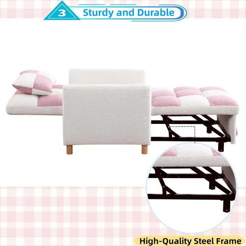 Vista 7 de Linique Sofá cama convertible, silla ajustable con almohada, silla multifuncional con tela de peluche suave para sala de estar, dormitorio