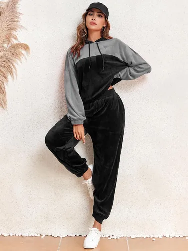 Vista 7 de ZAFUL Conjunto deportivo de 2 piezas para mujer, sudadera con capucha y pantalones con cordón y bolsillos
