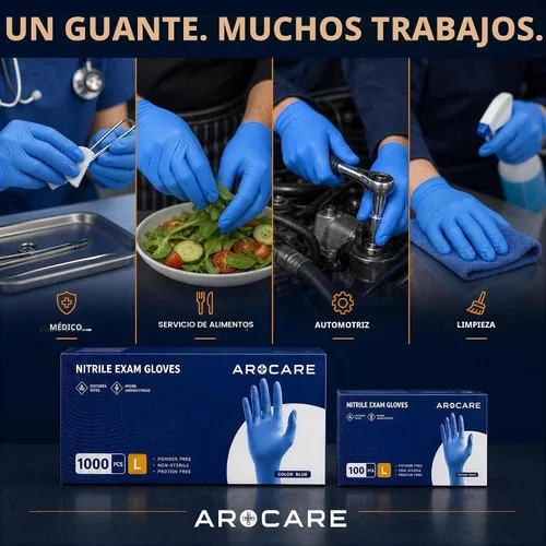 Vista 5 de AroCare Guantes de nitrilo, guantes desechables, cómodos, sin polvo, sin látex, 100-1000 guantes