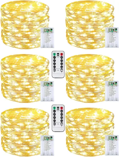 Vista 22 de Serie de luces LED RGB parpadeantes que cambian de color, funciona con pilas, para decoración de interiores y exteriores, con temporizador y control