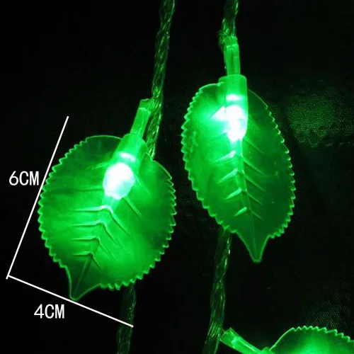 Vista 3 de Guirnalda de luces de hoja verde, 8 pies/8.2 ft, 20 LED, funciona con pilas, luces de hadas de hojas verdes con control remoto, perfecta