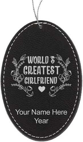 Vista 5 de LaserGram Personalized Christmas Ornament, World's Greatest Girlfriend, Faux Leather, Custom Laser Engraved Gift Idea (Oval Shape, Gray)