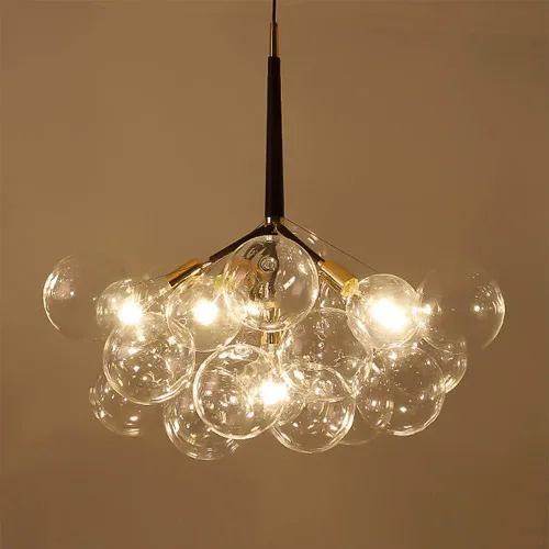 Vista 4 de Lámpara de techo moderna de 3 luces con 9 burbujas de cristal, lámpara colgante para escaleras, sala de estar, vestíbulo, entrada, sala de reuniones
