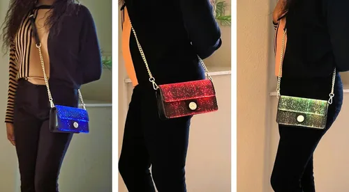 Vista 3 de Bolsos cruzados LED para mujer, bolso cruzado pequeño con luz, 7 colores, mini bolso para fiesta, Negro