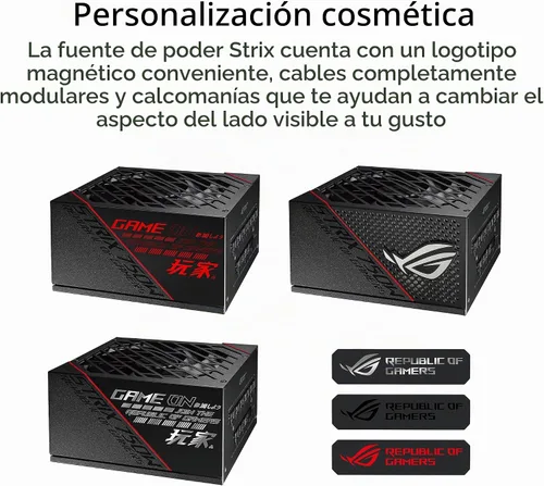 Vista 6 de ASUS ROG Strix 750 Fuente de alimentación ATX totalmente modular 80 Plus Gold 750W con ventilador Axial Tech de 0dB y garantía de 10 años