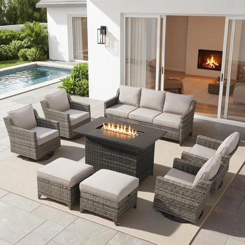 Vista 65 de Belord Sofá de patio exterior acolchado de 3 asientos de lujo de 6 pulgadas Cojín de mimbre marrón/beige de 6 pulgadas